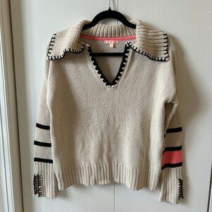 Lisa Todd V-Neck Sweater with Neon Pink Embellishments